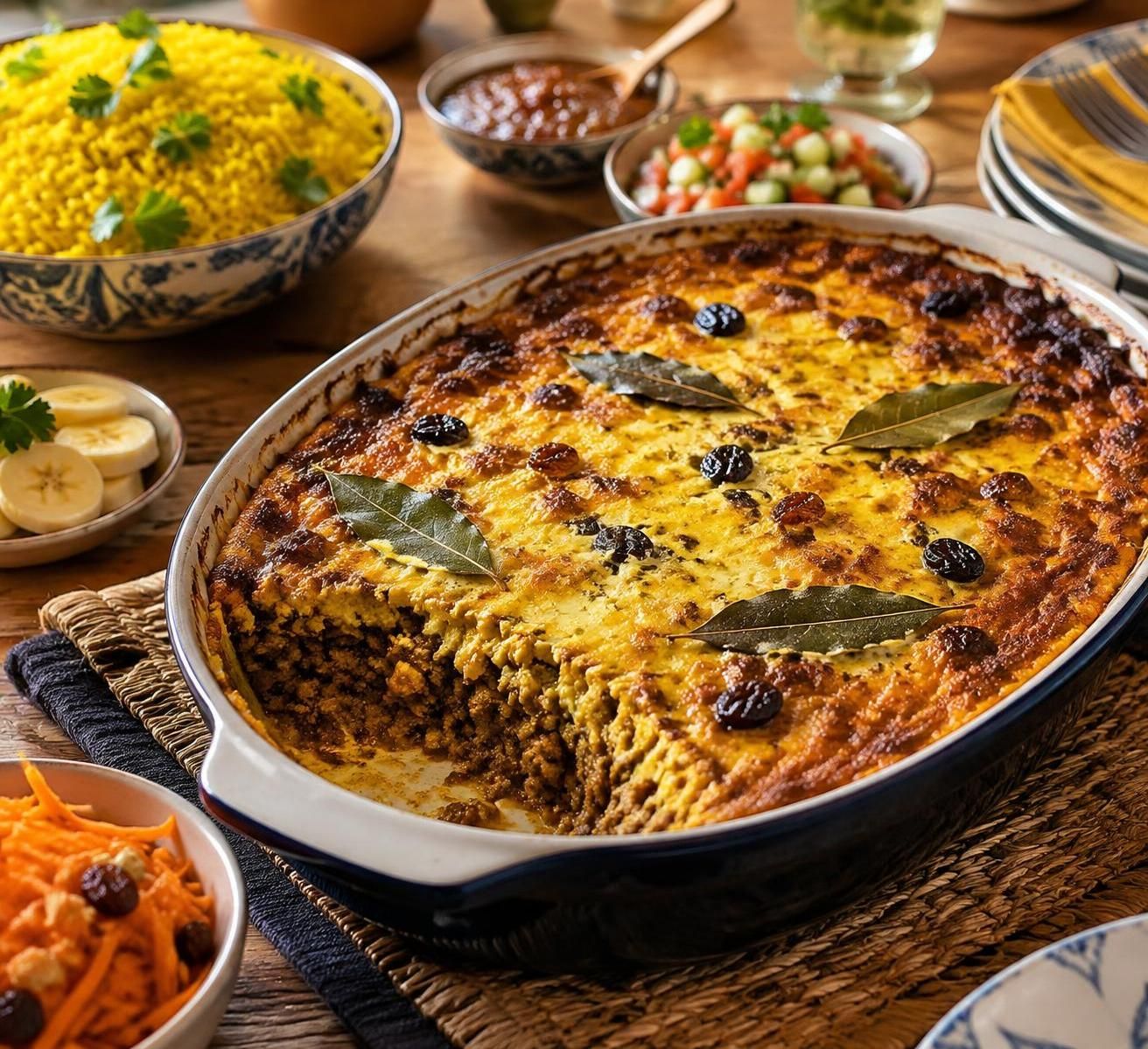 découvrez une recette artisanale de bobotie sud-africain : viande parfumée aux épices douces, nappée d’une délicieuse couche dorée.